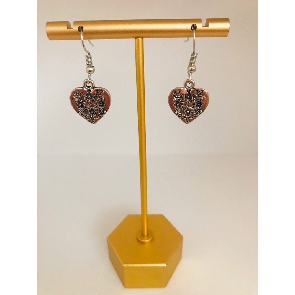 Silver Heart Shaped Fishhook Style Earrings